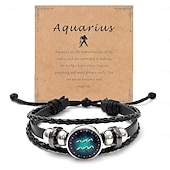 billiga Festtillbehör-multilayer constellation zodiac läder armband handgjorda vävda stjärntecken wrap armband armband för kvinnor män smycken födelsedagspresent