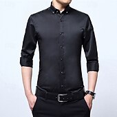 preiswerte Button-Down-Hemden für Herren-Herren Hemd Oberhemd Knopfhemd Glatt Hochzeit Party Schwarz Weiß Rosa Wein Langarm Kargen Frühling Herbst Bekleidung Tasche