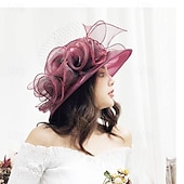 levne Party klobouky-organza church fascinator svatební čajový dýchánek derby klobouky pro ženy květina široká krempa sluneční klobouk