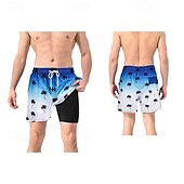 baratos calção de banho boxer masculino-Homens Calção Justo de Natação Shorts de Natação Bermuda de Surf Calças Com Cordão 2 em 1 Com bolsos Natação Surfe Praia Esportes Aquáticos Estampado Verão Primavera