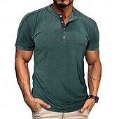 tanie Casualowa koszulka Henley-Męskie Koszulka z guzikami Koszula Henley Koszulka z krótkim rękawkiem Koszulka Krótki rękaw Henley Lato Jednolity/zwykły kolor Moda Designerskie Moda Urlop Ulica Wyjściowe Czarny Niebieski