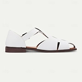 ieftine sandală de rochie-Sandale pentru bărbați din piele artificială maro, cu vârf deschis, cu curea cu cataramă reglabilă, stil casual pentru purtarea de zi cu zi