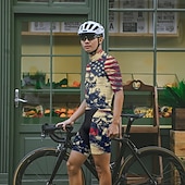 abordables Maillots pour hommes-Homme Maillot Velo Cyclisme Manche Courte Cyclisme Tee-shirt Maillot avec 3 poches arrière VTT Vélo tout terrain Respirable Séchage rapide Conception anatomique Mèche Rouge Kaki Drapeau National Des