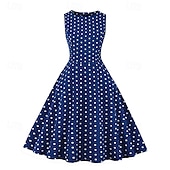levne Šaty-Retro 50. léta Rockabilly Šaty Houpací šaty Puntíky Dámské Karneval Plesová maškaráda Denní nošení loučení se svobodou nevěsty Dospělé Šaty Šaty pro návrat domů