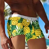 お買い得  食べ物と飲み物-男性用 果物 パイナップル スイムトランク スイムショーツ ボードショーツ ミディアムウエスト ３Ｄプリント ハワイアン サーフィン 祝日 ビーチ ドローストリング メッシュ裏地付き 弾性ウエスト デザイナー 衣類