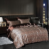 cheap Duvet Cover Sets-4 Pieces Satin Silk Bedding Set with Fitted Sheets Duvet Cover Sets Summer Solid Color Comforters Covers with 2 Pillowcases