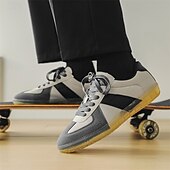 お買い得  カジュアル-グレーと黒のストライプが入ったメンズカジュアルスエードスニーカー。普段履きやスポーツ活動に最適な快適なレースアップデザイン。