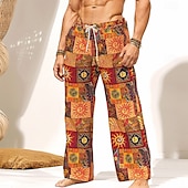 economico Pantaloni casual stampati da uomo-Per uomo Color Block Collage Etnico Pantaloni Pantaloni larghi Pantaloni casual Vita normale Vintage retrò Esterno Per eventi A cordoncino Vita elastica A zampa Estate Primavera Stampa 3D Rosso