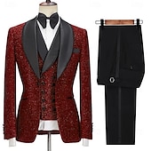 voordelige Dinerfeest-Heren Feestpakken Tuxedo&#039;s Zwart Rood Mode Luxe Effen Kleur Standaard Pasvorm 3-Delig Enkele Knoof