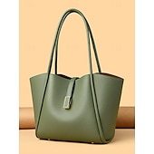 cheap Handbag &amp; Totes-Women&#039;s Green Faux Leather Tote Bag, Simple Design, Gold Buckle Decoration - Stylish and Practical Tote Bag for Work, Shopping and Daily Use Black White Red