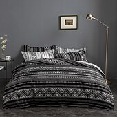 economico Set copripiumino-Set di copripiumni arte geometrica modello nero bianco Set di copripiumini Soffice Set di biancheria di lusso in poliestere 3 pezzi Idee regalo per la casa