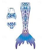 billiga Mermaid Baddräkt-Barn Flickor Badkläder för sjöjungfrun Baddräkt Helgdag Strand Vågar Semester Tropisk Baddräkter 4 år + Sommar Vit Gul