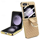cheap Samsung Cases-Phone Case For Samsung Galaxy Z Flip 6 Z Flip 5 Z Flip 4 Z Flip 3 Back Cover Ring Buckle Shockproof Retro PU Leather
