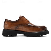 baratos Formal-sapatos derby marrom masculino - couro sintético com relevo de textura de crocodilo, calçados estilosos e versáteis para homens, ideais para uso casual, no escritório e no dia a dia