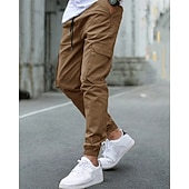baratos Calças Cargo-Homens Calças Cargo Calças Cintura elástica Bolso multi Tecido Vestível Ao ar livre Diário Casual Marron Escuro Preto