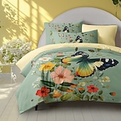 abordables 100% Coton-l.t.home Parure de lit réversible en satin 100 % coton de qualité supérieure, 300 fils au pouce carré, motif floral Elite