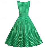 olcso Ruhák-Retró 1950-es Rockabilly Ruhák Swing ruha Pöttyös Női Farsang Álarcos mulatság Hétköznapi viselet Lánybúcsú Felnőttek Ruha Hazatérő ruhák