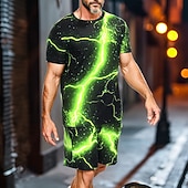 cheap Men's Printed Tees sets-Men's Lightning 2pcs Tees sets Summer Tops Short Sleeve Short Pants Crew Neck Sport Casual Outdoor Sport Daily 3D Print Summer Green