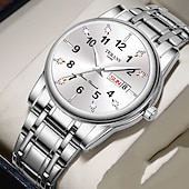 baratos Relógios Quartz-Relógio digital masculino de negócios, mostrador redondo com strass, à prova d&#039;água, luminoso, com pulseira de liga, multifuncional, fashion, relógio de quartzo para homens, presentes de lazer e