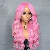 baratos Perucas de seda frontais de cabelo natural-Cabelo humano remy Fechamento 5x5 13x4 Lace Front Peruca Parte do meio Cabelo Brasileiro Onda de Corpo Rosa Peruca 130% 150% Densidade do Cabelo com o cabelo do bebê 100% Virgem Sem cola Pré-depenado