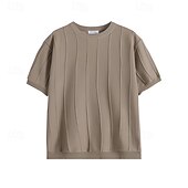 cheap Men&#039;s Elite Tees &amp; Tank-Men&#039;s T Shirt Short Sleeve Crew Neck Summer Spring Vertical Stripes Knitwear Elegant Vacation Knitting School Vacation Home Dark Red Black White Top Tee for Men
