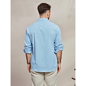 voordelige Straat-Voor heren Overhemd Katoenen linnen overhemd Zomer overhemd Overhemd met knopen Effen Casual Dagelijks Zwart Wit blauw Khaki Lange mouw Kraag Lente zomer Kleding Zak