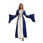 levne Šaty-Retro Středověké Šaty Ren Faire Zvonové Nahoře nabírané Viking Elfí Dámské Keltské Fantazie předvečer Všech svatých Karneval Plesová maškaráda Běžné / Denní LARP Dospělé Šaty Celý rok