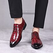 economico Formale-scarpe stringate in similpelle con motivo coccodrillo bordeaux da uomo, eleganti calzature formali per lavoro, matrimoni e occasioni speciali