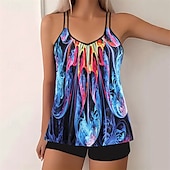 billiga One Pieces &amp; Tankinis-Dam Tankini Tvådelad baddräkt Brottarrygg Badkläder Badkläder Gul Blå Andningsfunktion Snabb tork Lättvikt Ärmlös - Simmning Surfing Strand Sommar Vår