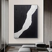 abordables Peintures natures mortes-grande peinture abstraite texturée 3D blanche et noire faite à la main, peinture à l&#039;huile abstraite texturée 3D peinte à la main, décoration murale moderne, œuvres d&#039;art pour bureau, décoration