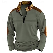 halpa Loma-Miesten Quarter Zip Polo Golfpaita Päivittäin Pyhäpäivä Neljänneksen postinumero Pitkähihainen Muoti Moderni Väripalikka Tilkkutäkki Kevät Syksy Normaali Musta Valkoinen Vaaleanpunainen Rubiini