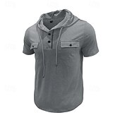 cheap Men&#039;s Casual T-shirts-Men&#039;s T Shirt Henley Shirt Tee Short Sleeve Shirt Short Sleeve Hooded Henley Summer Spring Color Block Fashion Designer Basic Drawstring Vacation Street Going out Black Khaki Light Grey Top Tee for