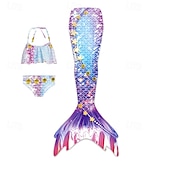 billiga Mermaid Baddräkt-Barn Flickor Badkläder för sjöjungfrun Baddräkt Helgdag Strand Vågar Semester Tropisk Baddräkter 4 år + Sommar Ljusrosa Gul