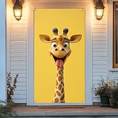 tanie Okładki drzwi-Zabawne Zwierzęta Dekoracje Drzwi Pokrycia Drzwi Giraffe Gobelin Zasłona Drzwi Dekoracja Tło Wewnątrz/Zewnątrz Baner Drzwi dla Domku Wiejskiego