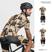 cheap Men&#039;s Clothing Sets-Men&#039;s Cycling Jersey with Shorts Dog Short Sleeve Bike Clothing Suit with 3 Rear Pockets Mountain Bike MTB Road Bike Cycling Front Zipper Sweat wicking Comfortable Breathable Sports Black Yellow Dark