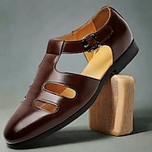 preiswerte Kleidungs-Sandalen-Schwarze Fischersandalen aus Kunstleder für Herren mit Schnallenriemen und Aussparungsdesign, stilvoll und bequem für die Freizeit, den Outdoor- und Sommergebrauch