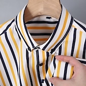 billiga Button Down-skjortor för män-Herr Skjorta Knapp upp skjorta Rand Bröllop Fest Marinblå + vit Svart Vit Gul Långärmad Kavajslag Vår Höst Kläder Ficka