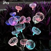 abordables Luces de paisaje-2 piezas de medusas de fibra solar para exteriores, luz enchufable para patio, jardín, césped, camino, boda, festival, ambiente decorativo