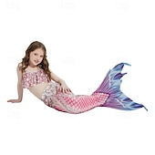billiga Mermaid Baddräkt-Barn Flickor Badkläder för sjöjungfrun Baddräkt Helgdag Strand Vågar Semester Tropisk Baddräkter 4 år + Sommar Gul Rodnande Rosa
