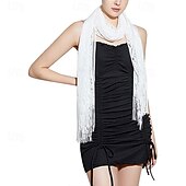 cheap Wedding Guest Wraps-Ladiery Women&#039;s Floral Lace Scarf Shawl with Tassels, Soft Mesh Fringe Wraps for Wedding Evening Party Dresses