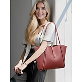 cheap Handbag &amp; Totes-Women&#039;s Green Faux Leather Tote Bag, Simple Design, Gold Buckle Decoration - Stylish and Practical Tote Bag for Work, Shopping and Daily Use Black White Red