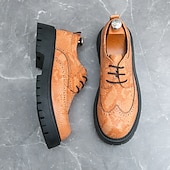 baratos Formal-sapatos brogue masculinos marrons com sola grossa, tênis casuais de couro sintético com cadarço e detalhes texturizados, perfeitos para uso diário e ao ar livre