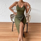 cheap Bodycon Club Dresses-Women&#039;s Long Dress Maxi Dress Casual Dress Summer Dress Slip Dress Fashion Outdoor Party Holiday Regular Fit Plain Sleeveless Spaghetti Strap Army Green Summer Spring