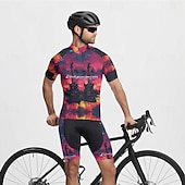 Недорогие Herretrøyer-Men's Cycling Jersey Gradient Letter &amp; Number Short Sleeve Bike Tee Tshirt Jersey with 3 Rear Pockets Mountain Bike MTB Quick Dry Anatomic Design Wicking Breathable Sports Yellow Blue Fuchsia