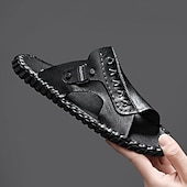 abordables Sandalias casuales-Sandalias casuales marrones para hombre con tira de cuero y elegantes detalles de costura: cómodas para usar a diario, en la playa y para salidas relajadas