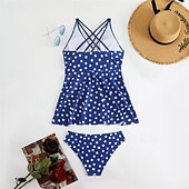 billiga One Pieces &amp; Tankinis-Dam Tankini Tvådelad baddräkt Korsvis Badkläder Fläck Badkläder Svart Blå Andningsfunktion Snabb tork Lättvikt Ärmlös - Simmning Surfing Strand Sommar Vår Plusstorlekar