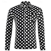 economico camicia da uomo con bottoni-Per uomo Camicia Camicia Estiva Camicia casual Camicia da Spiaggia Camicia con Bottoni Nero Bianco Rosa Rosso Manica Lunga A Pois Bavero Vacanza Ferie Bottonato Abbigliamento Poliestere Moda Casual