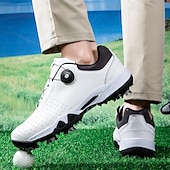 economico Scarpe da Golf da Uomo-scarpe da golf bianche da uomo con sistema di allacciatura Boa, suola chiodata, tomaia traspirante per comfort e stabilità sul campo da golf