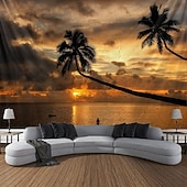 cheap Ocean Beach Tapestry-Landscape Sunset Beach Hanging Tapestry Wall Art Large Tapestry Mural Decor Photograph Backdrop Blanket Curtain Home Bedroom Living Room Decoration Palm Tree