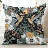 baratos estilo floral e plantas-Capa Decorativa de Almofadas de Insetos Florais 1PC Capa de Almofada Quadrada Macia para Sofá do Quarto Sala de Estar Primavera Verão